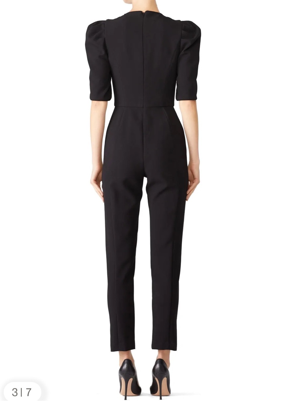 Black Halo Russo Puff & Split Sleeve Black Jumpsuit Size 10, EUC - Picture 3 of 13